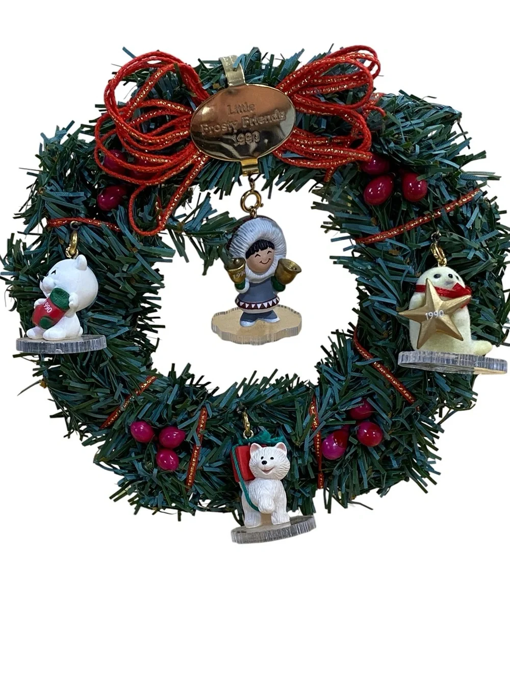 Hallmark 1990 Little Frosty Friends Mini Wreath with Ornaments